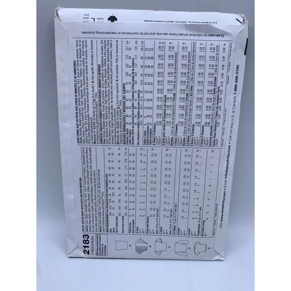 Simplicity Misses Vest Jacket Sewing Pattern Sz 6-14 2183 - Uncut - Picture 2 of 2